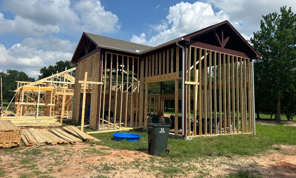 House in a partially built state as part of the construction phase plan.